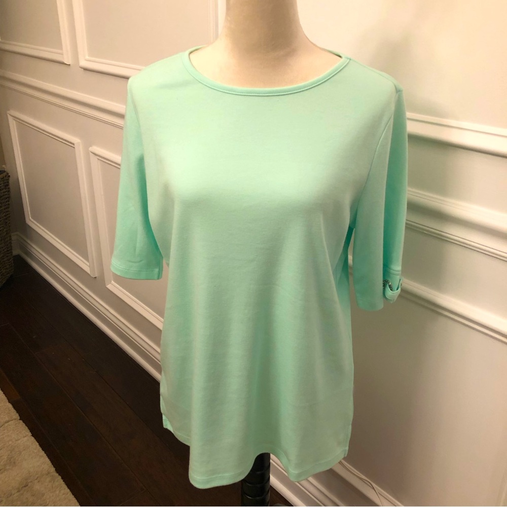 Quacker Factory Mint Elbow Length Top w/ Grommet Accent on Sleeve Medium…